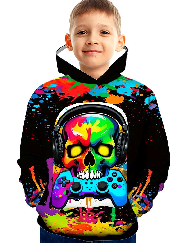 Крутой принт геймпада для мальчиков, повседневные толстовки с длинным рукавом, толстовки для мальчиков, осенне-весенние толстовки с капюшоном, цветная детская одежда для активного отдыха