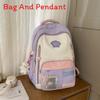Color Blocked Cute Large Capacity Student Backpack With Pendant For Teens