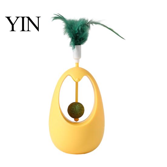 Automatic Swinging Cat Toy Interactive with Feathers And Catnip Ball, Self-Rotating Teasing Durable Teaser Wand Stick, Stable Play Teeth Grinding