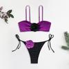 2 шт./комплект женский комплект бикини с цветочным декором бюстгальтер на шнуровке трусы комплект трехмерные цветы регулируемые бретели купальник