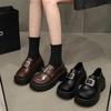 Retro British Style Black Platform Loafers Women's 2025 Autumn and Winter New Fashion Versatile with Skirt Small Leather Shoes