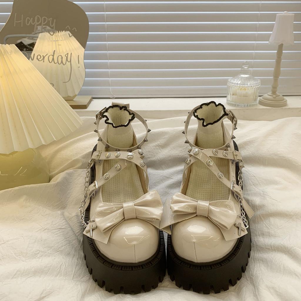 Милые и крутые малышки лолита туфли-одинарки женские весенние новые панк темный стиль субкультура японская платформа маленькие кожаные туфли