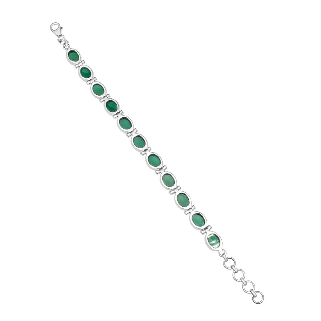 Natural Green Onyx Gemstone Bracelet, 925 Sterling Silver, Handmade Jewelry, Adjustable Length, Gift for Mom, Easter Gift