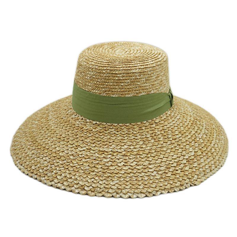 Европейская и американская ромбовидная соломенная шляпа с широкими полями, плоским верхом, топ-шляпа, женская летняя шляпа для защиты от солнца, пляжная соломенная шляпа, дорожная
