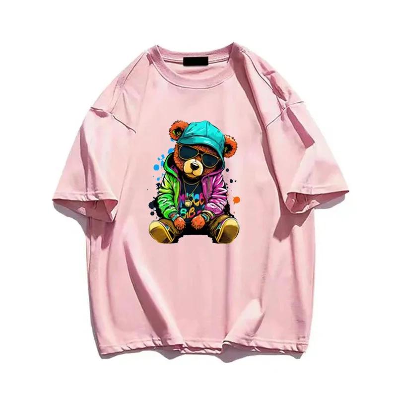 Футболка с изображением плюшевого мишки, играющего в бадминтон, хлопковая одежда, топы, графика, кавайная, для мужчин и женщин, с коротким рукавом, с принтом, модная уличная одежда