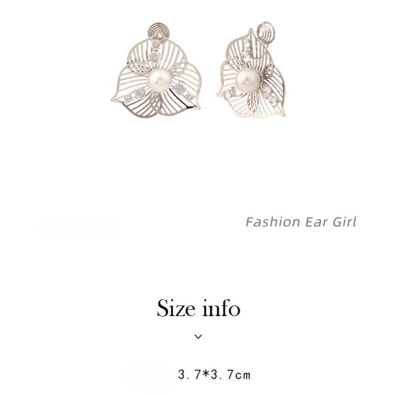 Французская роскошь искусственный жемчуг серебряные полые цветы женская мода противомоскитная спираль без пирсинга ушей клипса для ушей
