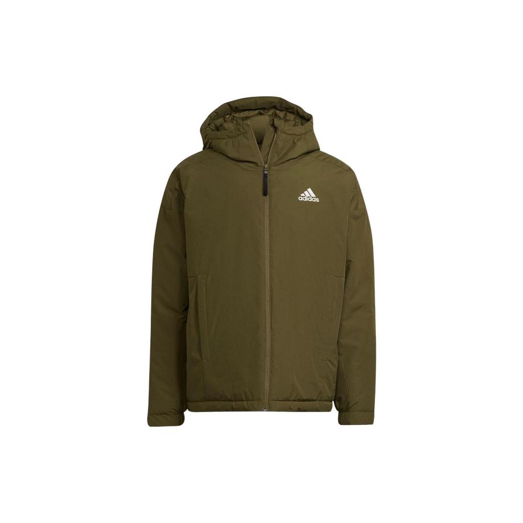 Adidas Alphabet Logo Striped Print Hooded Zip Jacket Men Outerwear Olive-Green H55342