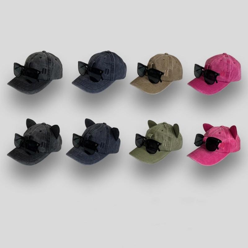Бейсболка с кошачьими ушками и декором в виде солнцезащитных очков, регулируемая кепка для взрослых, для лета, для велоспорта на открытом воздухе, шляпа для пеших прогулок для подростков, мужчин