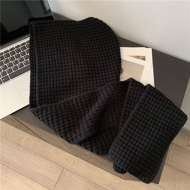 Winter Knitted Balaclava Hood for Women Solid Color Warm Beanies One-Piece Scarf Woolen Cap Outdoor Windproof Ear Protection Cap