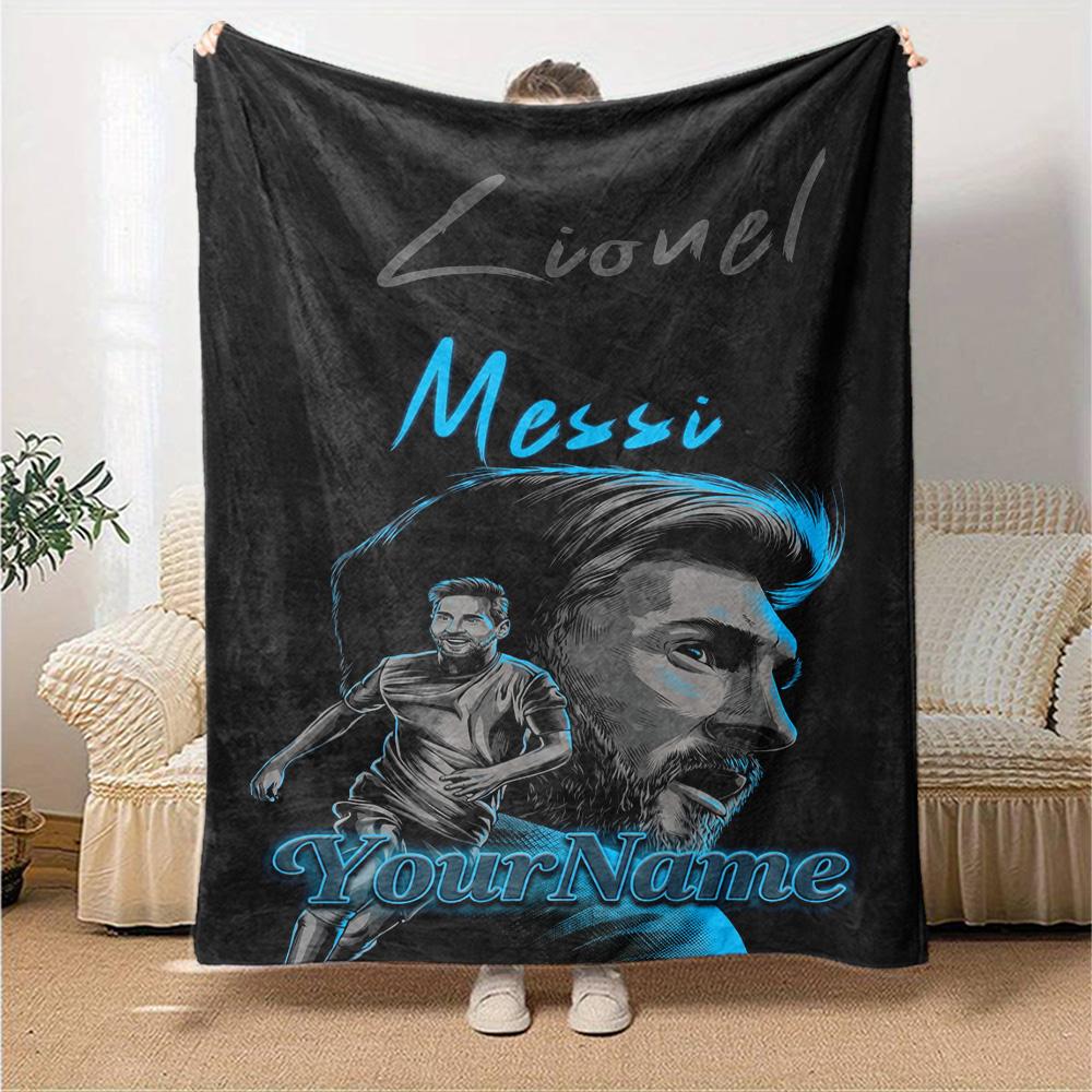 Messi Customize Your Name Blanket Cozy Customizable Blanket Comfortable Versatile for Picnics Livingroom Living Room Nap Ideal for All Seasons