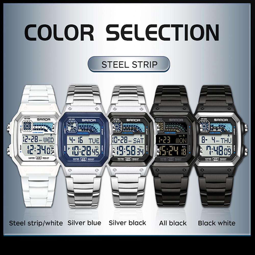 SANDA 6196 Luxury Men's Electronic Watch with Multi functional Luminous Dial Calendar Waterproof Fashion Men's Digital Watch