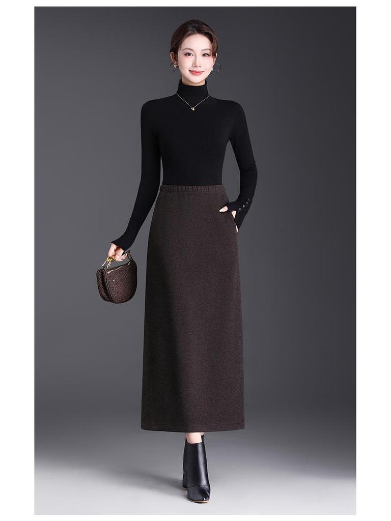 Women's Winter 2025 Woolen Plaid High-Waisted Korean A-Line Mid-Length Skirt - Slim-Fit, Belly-Flattering Umbrella Design