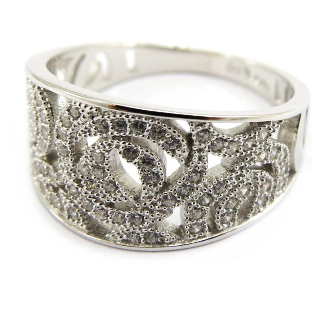 Серебряное кольцо 'Сисси' белое серебро (родий) - 10 мм