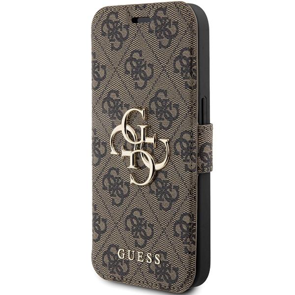 Чехол-книжка для iPhone 15 Pro Guess с металлическим логотипом, коричневый