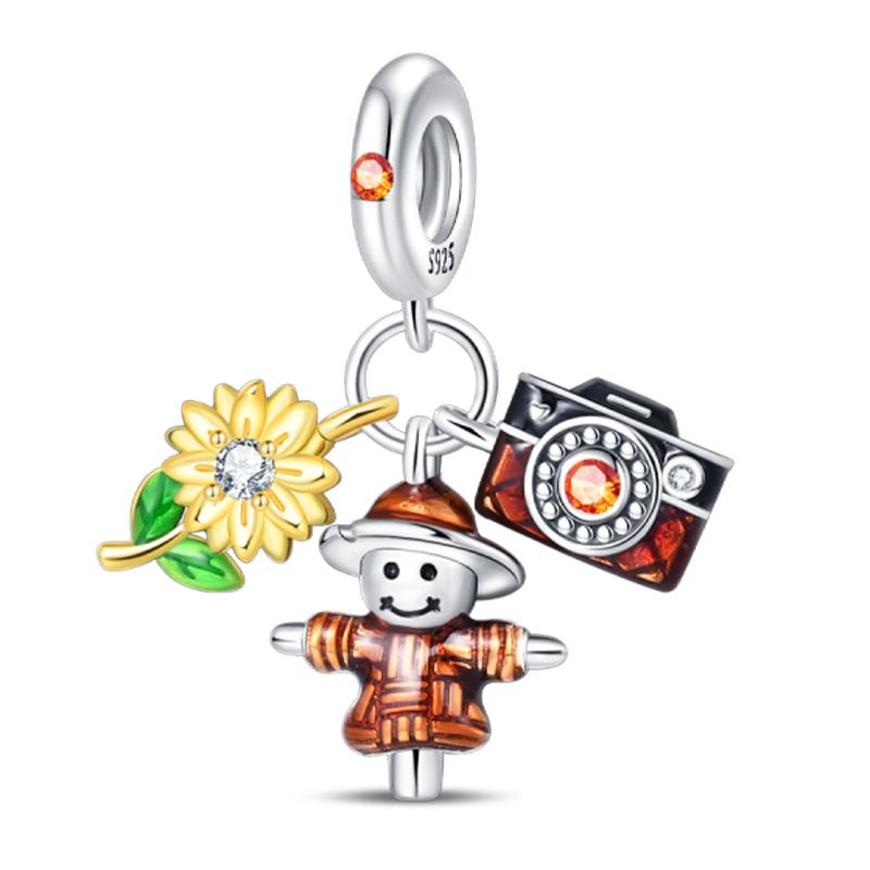 Медь Золотая Осенняя Серия Шармы Бусины Пугало Тыква Кленовый Лист Шармы Для Женщин Изысканные DIY Украшения