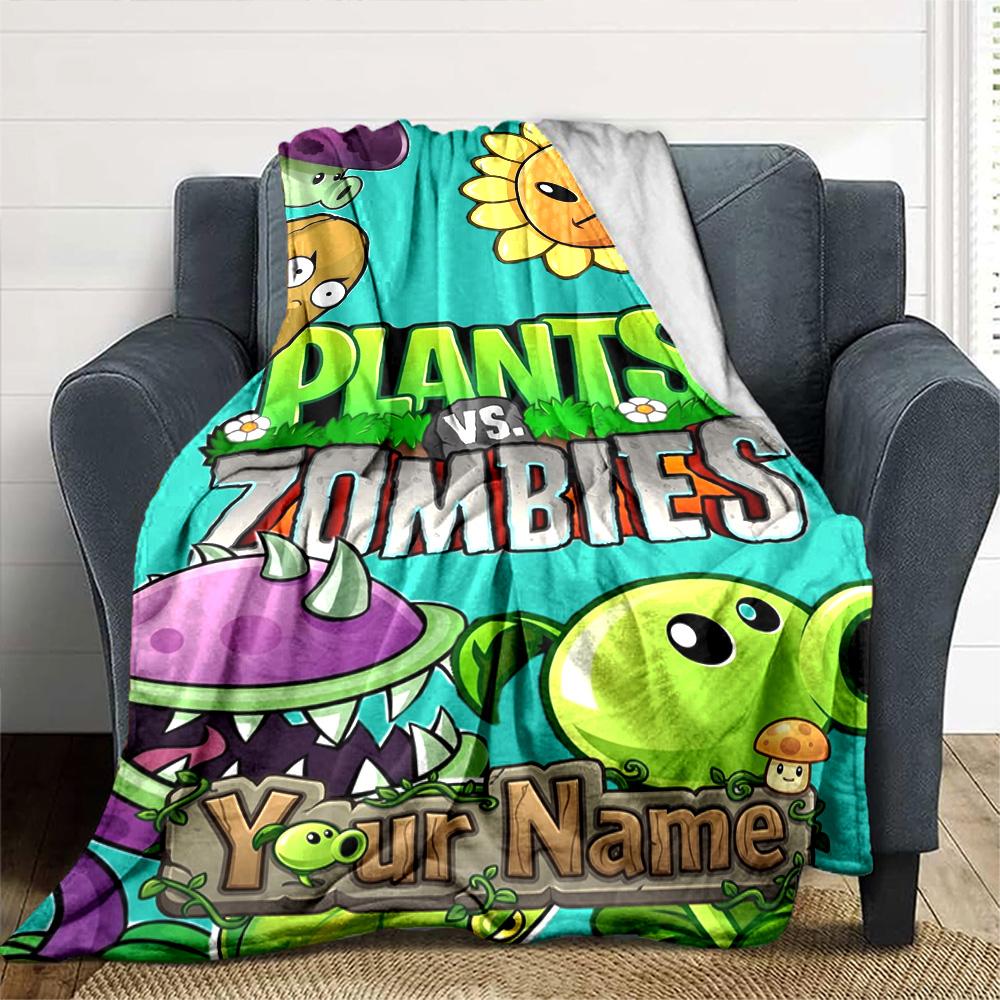 Plants Vs. Zombies Customize Text Blanket Lightweight Customizable Blanket Soft Cozy Versatile for Bed Bedding Sofa Living Room