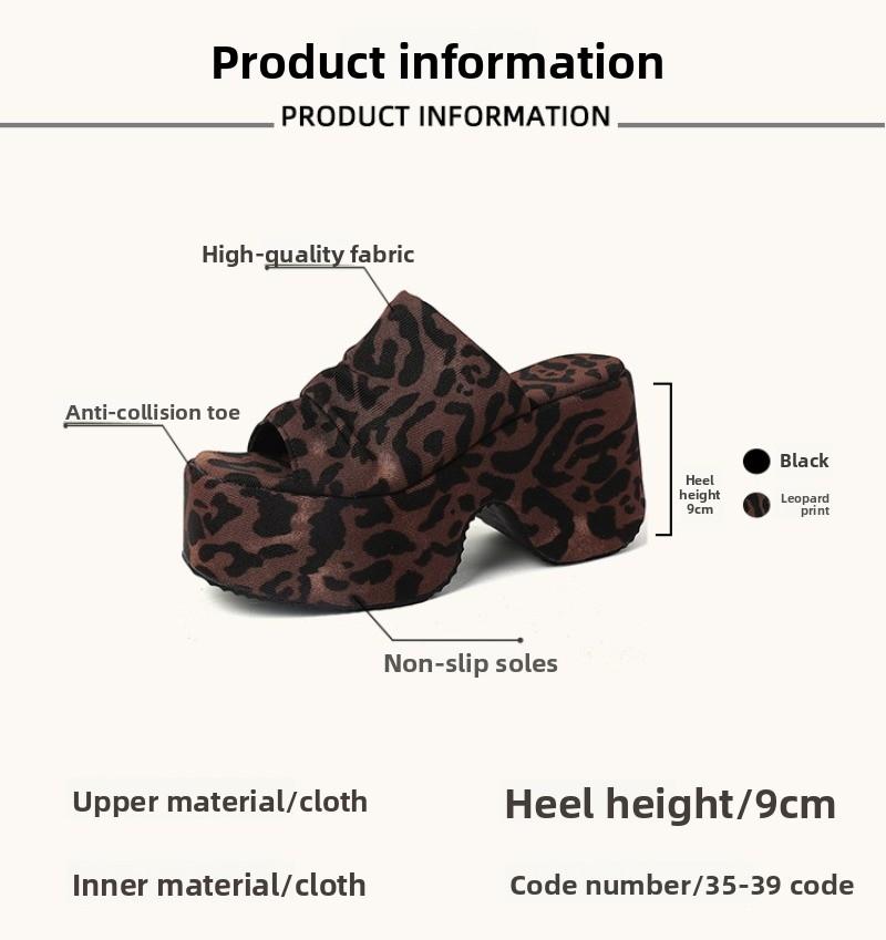 Женские массивные тапочки Сексуальные леопардовые тапочки на высоком каблуке 2025 Лето Новые сандалии на платформе Летние тапочки-клинья с открытым носком для женщин