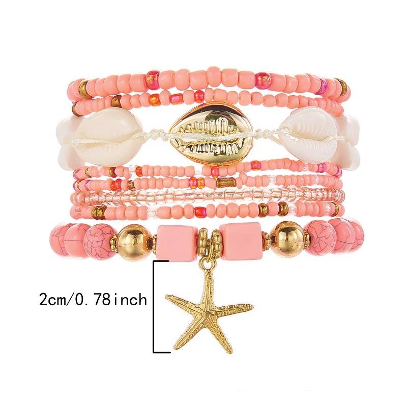 Boho Rice Beads Starfish Pendant Bracelets For Women Summer Ocean Beach Shell Charm Multilayer Bracelet Set