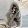 Winter Fur Coat Women's Medium and Long Fox Fur Hooded Coat Loose and Thin Fashionable and Environmentally Friendly Fur Coat