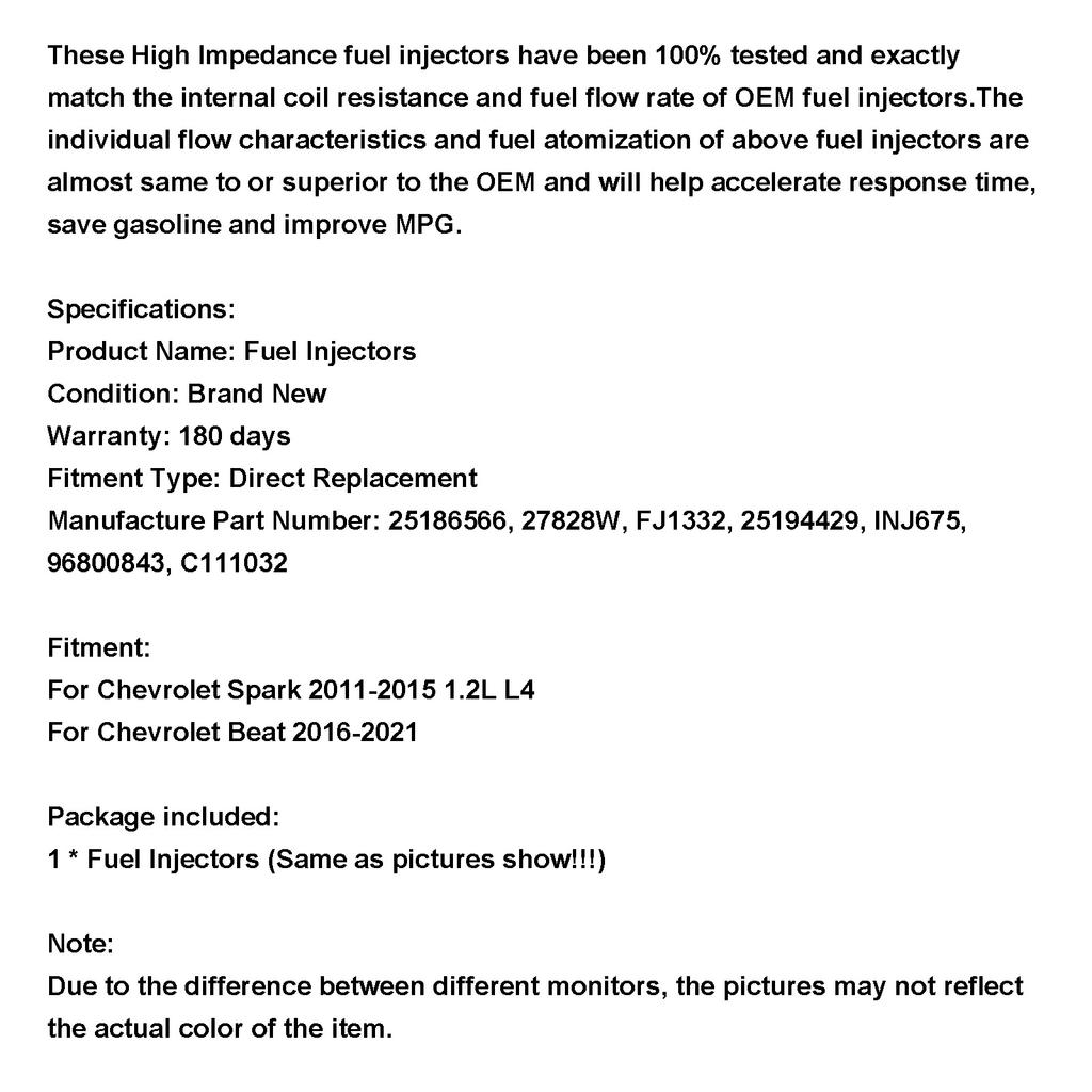 1 ШТ. Топливные форсунки 96800843 Подходят для Chevrolet Spark 2011-2015 1.2L L4 INJ675