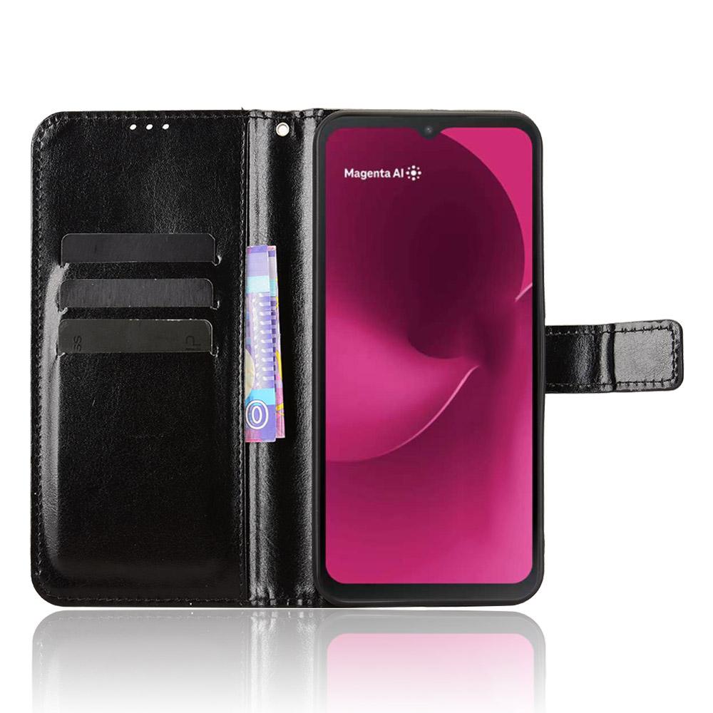 For T-Mobile T Phone 3/T-Mobile REVVL 8 PU Leather Case with Strap Crazy Horse Texture Phone Wallet Cover