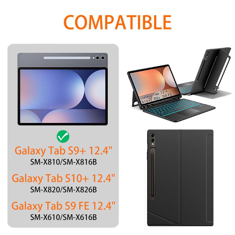 Подходит для Samsung Galaxy Tab S9+/S10+ Съемная клавиатура-чехол со слотом для стилуса Многофункциональная подставка Защитный чехол-клавиатура