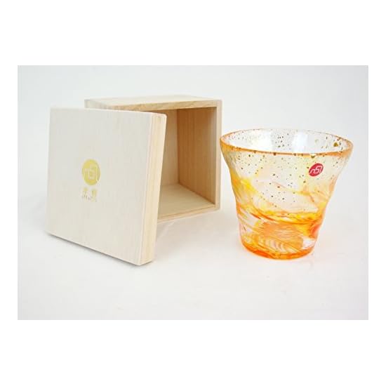 ADERIA Tsugaru Vidro Hyoka Gold-Leaf Rock Glass, Yu (Sunset), 300ml, Made in Japan, in Dedicated Woo