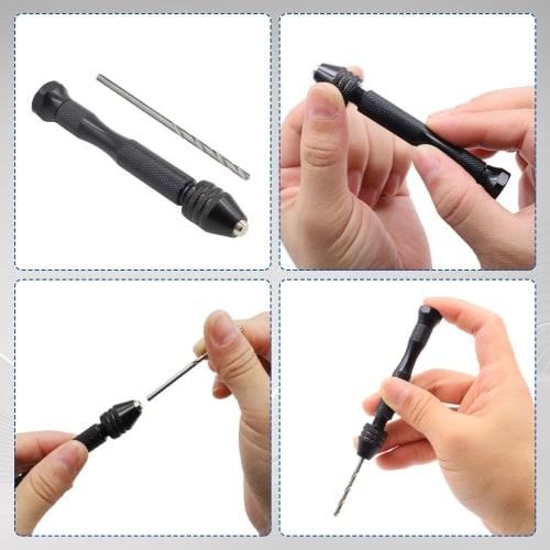 KKLM 10-Piece Pin Vise and Hand Drill Craft Tool Set for Plastic Models and Crafts, Includes Pin Vise and Hand Drill, Storage Case (Black)