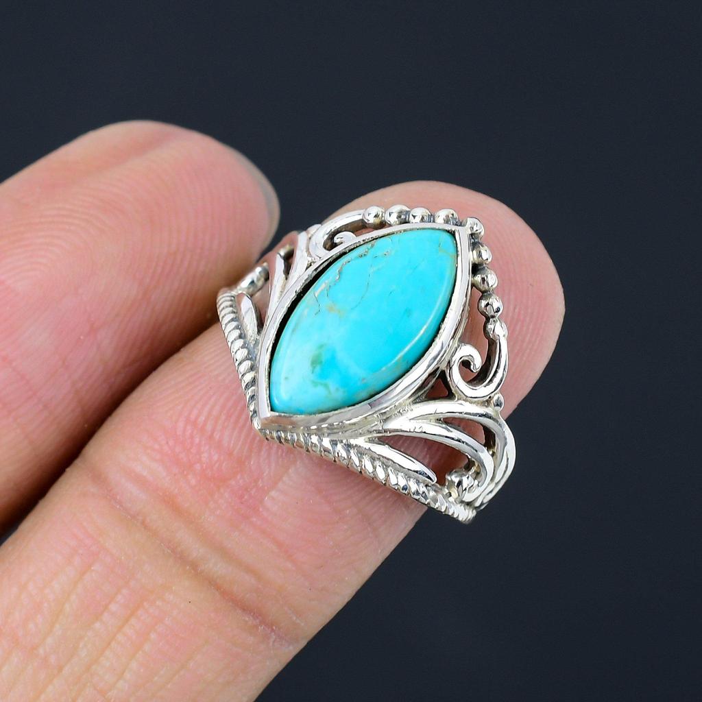 Натуральное кольцо в форме маркизы с медным бирюзовым драгоценным камнем из стерлингового серебра 925 пробы с короной и шевроном для женщин и девочек