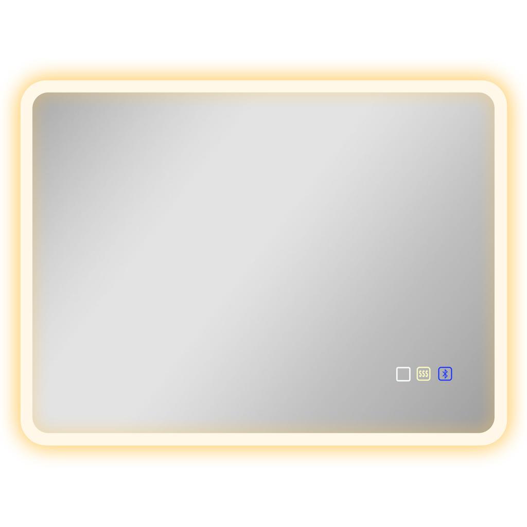 80 x 60cm LED Bathroom Mirror, with Bluetooth - Silver Tone