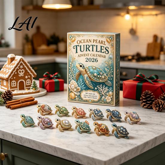 Christmas Countdown Calendar 2026 Ocean Pearl Turtle Advent Calendar 24 Day Blind Kids Toy Box Cute Marine Tortoise Ornaments Gift for Home