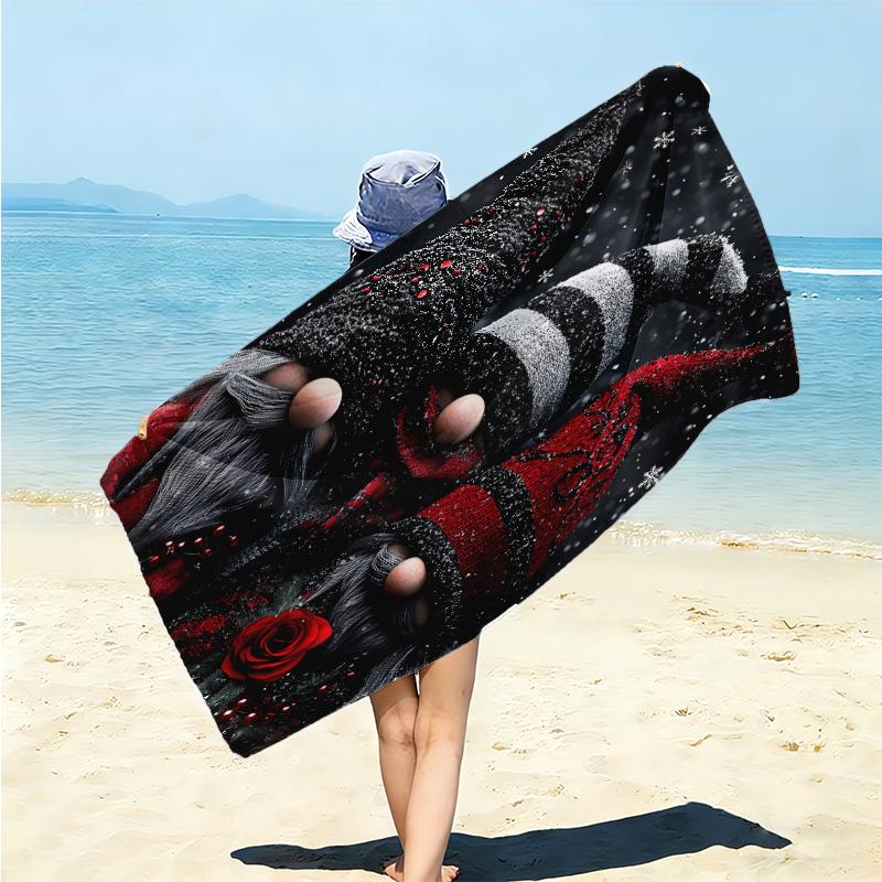 1Pc Watercolor Christmas Gnomes Collection Beach Towel Microfiber Beach Towel Thin Absorbent For Beach Swimming Yoga Bath Sports