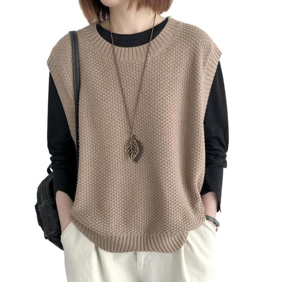 Женский вязаный жилет с круглым вырезом и подолом, теплый однотонный волнистый мягкий свободный повседневный женский жилет без рукавов