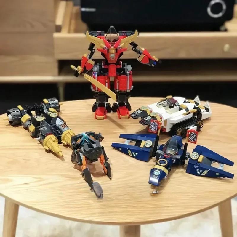 703 шт. 4 в 1 супер комбинированные строительные блоки меха титановый робот меха колесница подходит деформация детская игрушка мальчик подарок
