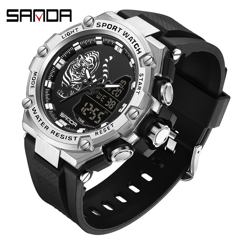 SANDA New Electronic Watch Hundred Beasts Green Light Waterproof Fashion Trend Black Technology Multi -functional Shock -proof Men's Watch