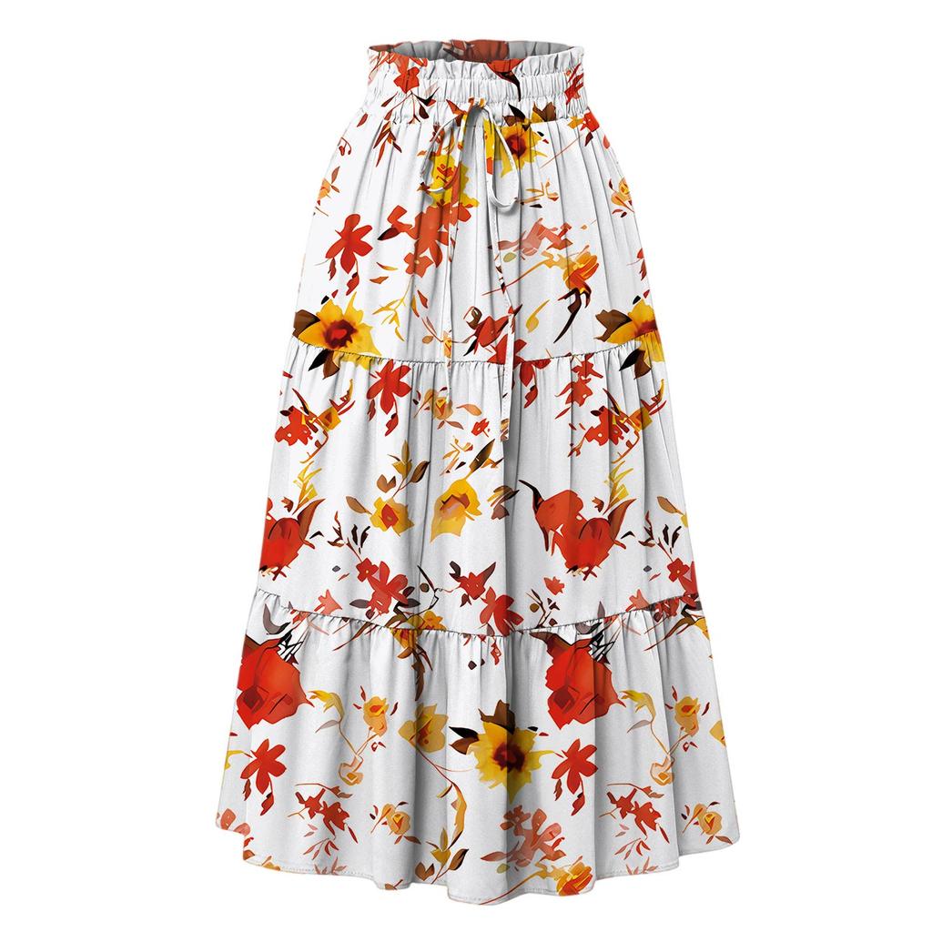 Женская модная юбка свободного покроя с цветочным принтом и эластичным поясом без карманов
