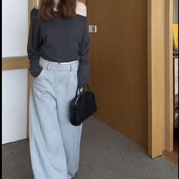 Женские серые брюки с высокой посадкой, на флисовой подкладке, с широкими штанинами – Весенне-осенние, повседневные и теплые