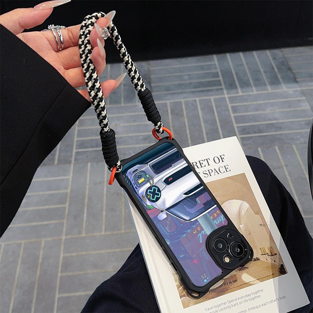 Ae78 Fashion Car Pattern Design Art Soft Phone Cases for iPhone 16 15 14 13 12 11 Pro Max 7 8 XR with Wrist Strap Lanyard Corner Protection Back Cover