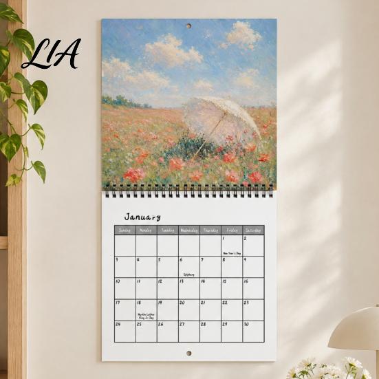2027 Wall Calendar Artwork Calendar, Impressionist Landscape 12 Month Academic Year Organizer Planner, Oil Painting Hanging for Home Office Artistic