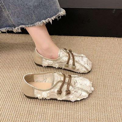 Кружевная сетка, обувь рыбака, женская летняя обувь 2025, новый летний стиль, подошва из говяжьей жилы, туфли-бобы, большой размер, одинарная обувь