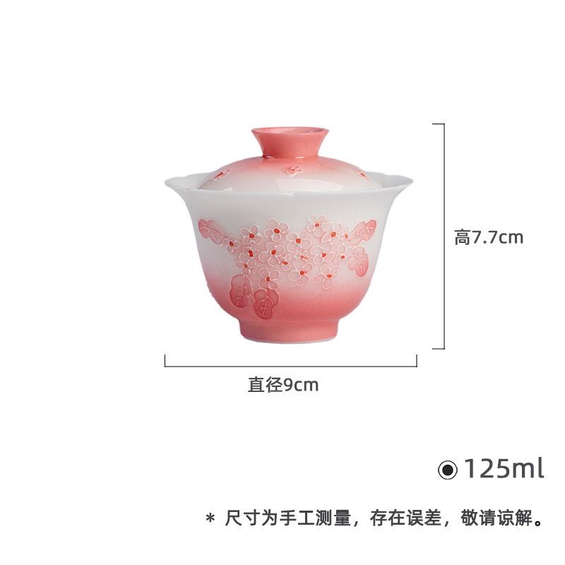 Hand-painted Pink Embroidered Ball Gaiwan Aesthetic Tea Tureen Tea Bowl With Lid Kit Tea Brewing Cover Bowl Tea Ceremony Gift