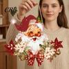 Santa Claus Door Sign Wooden Hanging Pendant for Christmas, Rustic Floral Wall Sign, Christmas Reusable Wood Ornament Tree with Hemp Rope Home Office
