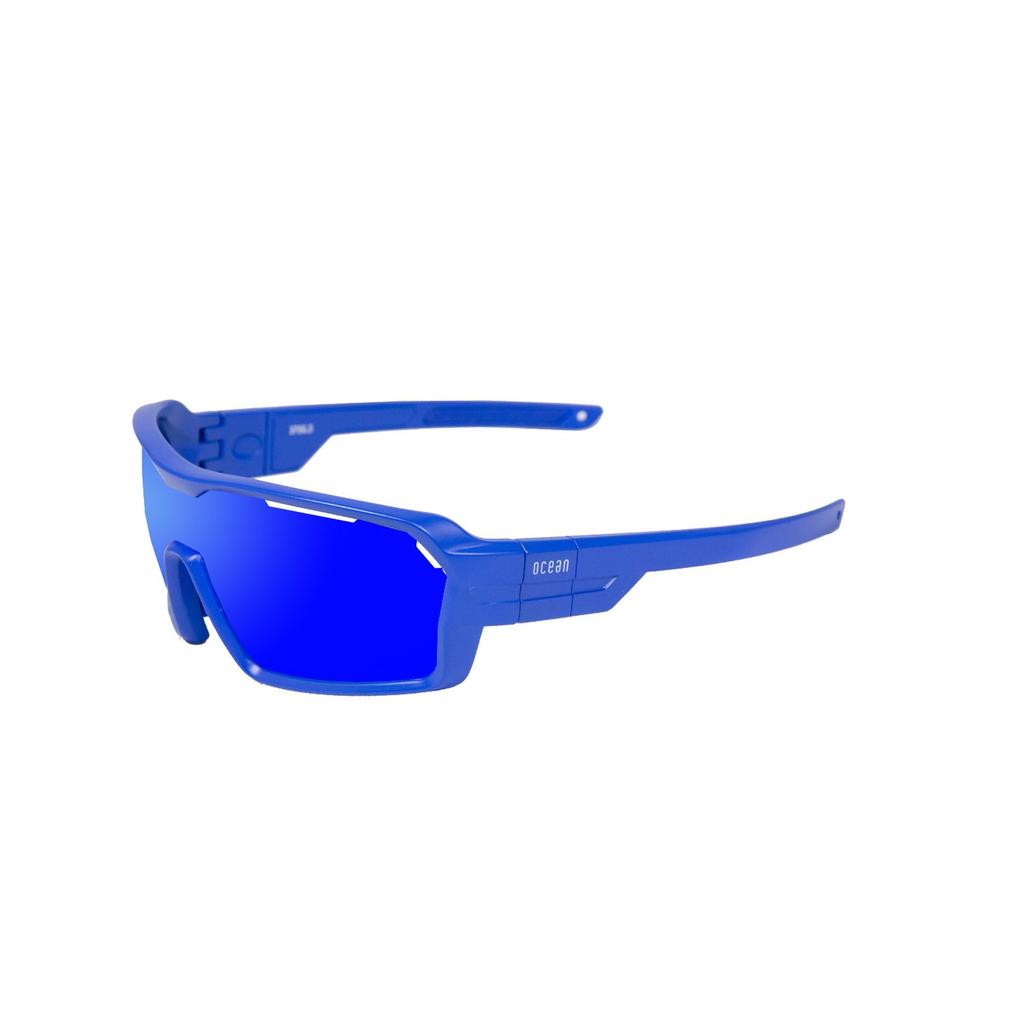 OCEAN CHAMELEON Floating Sunglasses, UV Protection, Recycled Materials, Interchangeable Frame & Strap, Matte Blue (Polarized Blue REVO Lenses),