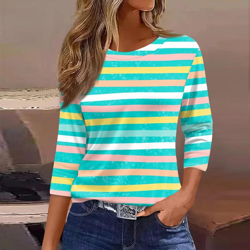 Женская модная повседневная свободная футболка с круглым вырезом и рукавами 3/4 с принтом, женский топ