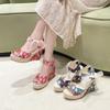 Fashion 2025 Casual Comfortable Sandals Women Dressy Summer Women'S Wedge Fish Mouth Hollow Sandals Flower Bow Print Sandals for Women