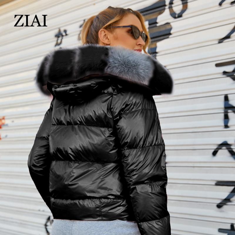 Парка Ziai с коротким меховым воротником и капюшоном, пуховое зимнее женское пальто с пузырьками