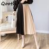 Women High Waist Contrasting Color A-line Pleated Skirt Elastic Waist Long Skirt For All Season QT2236