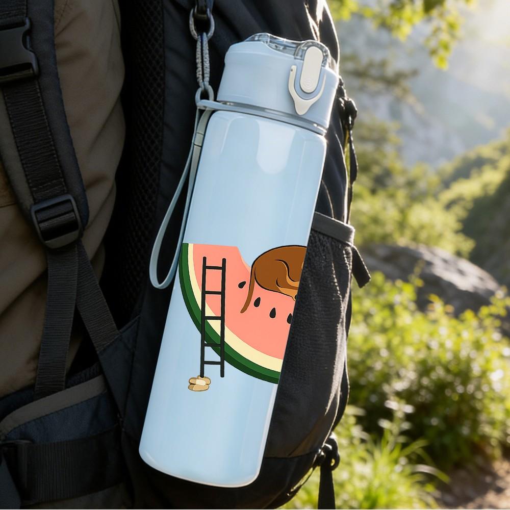 1PC Slice Watercolor Watermelon Print 750ml Color Plastic Sports Water Bottle Leakproof Flip Straw Lid Suitable for Sports Office Home Use