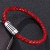 Red Genuine Leather Bracelet Stainless Steel Clasp Braid Trendy Chain Male Female Gifts