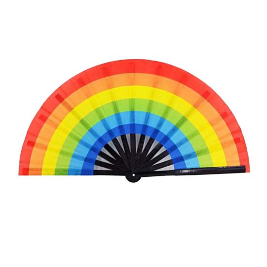 Rainbow Folding Fan Bamboo Ribs Hand Held Fan Portable Summer Fan Decoration Dance Performance Props Party Accessories